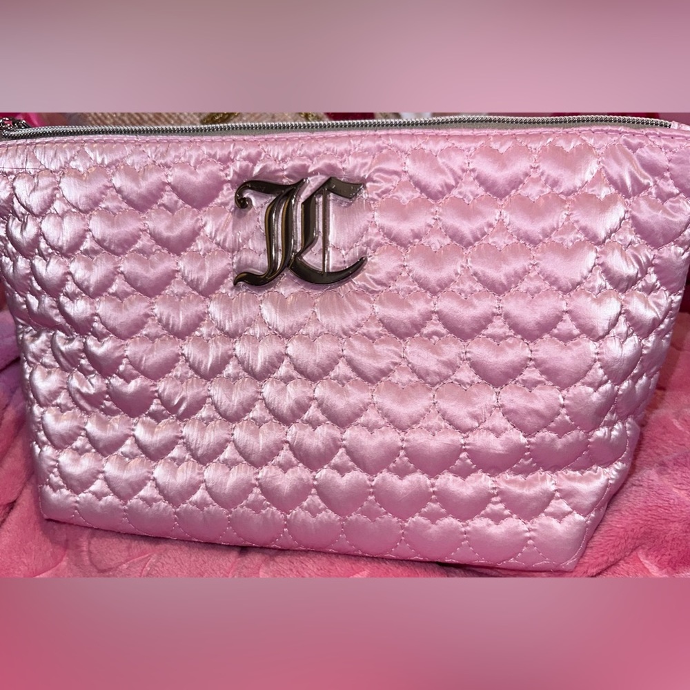 Juicy couture with hearts light pink / Travel cosmetics bag (makeup bag )